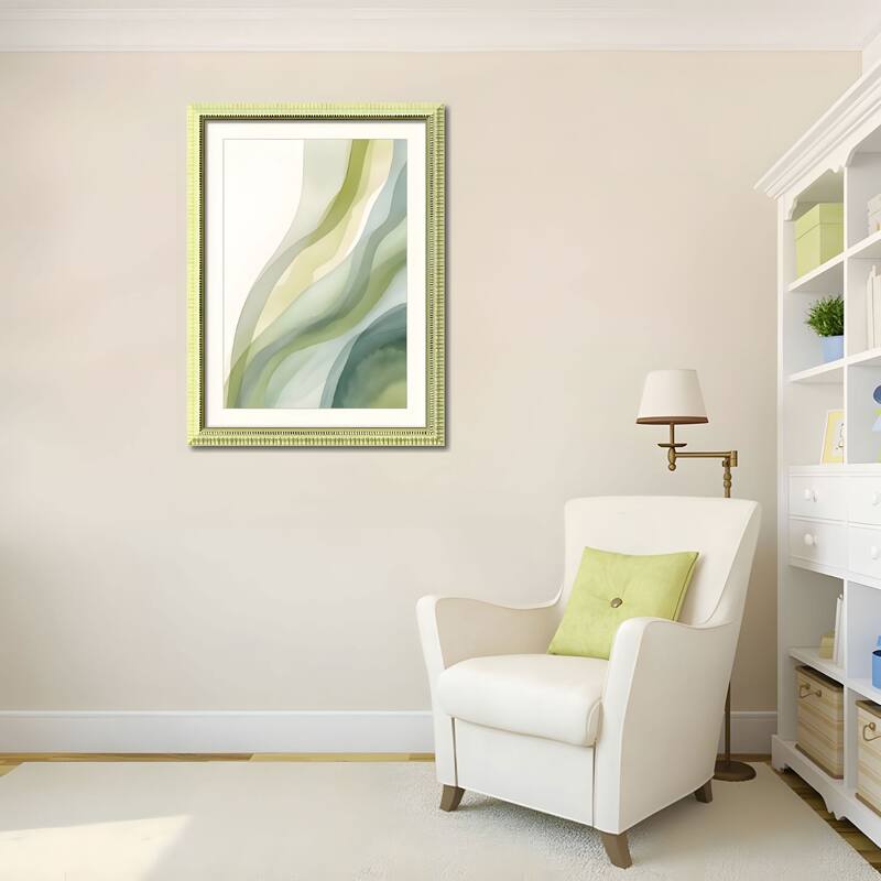 Set of 3 Abstract Green Framed Wall Art - Replaceable Canvas Prints with Solid Wood Picture Frames, Modern Wall Decor