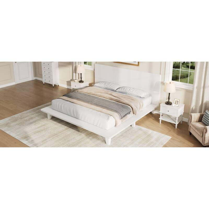 Wooden Platform Bed Frame with Headboard, Rustic Bed Frame with Wood Center Slats Support, No Box Spring Needed, Easy Assembly