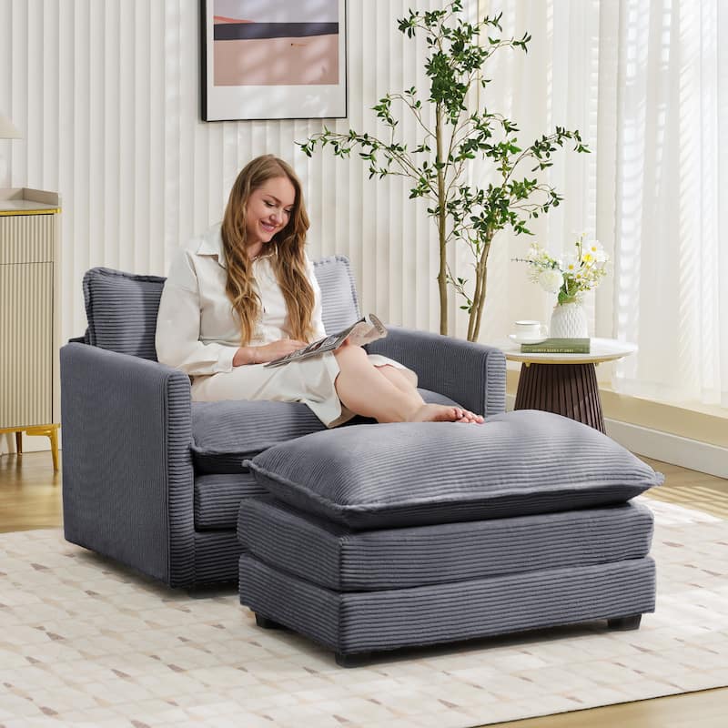 Corduroy Single Sofa Chair, including a Removable Ottoman