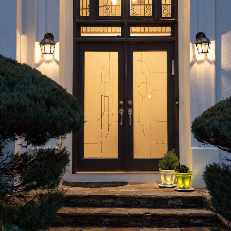 Polaris Black Solar Warm White LED Wall Sconce for Garage and Patio