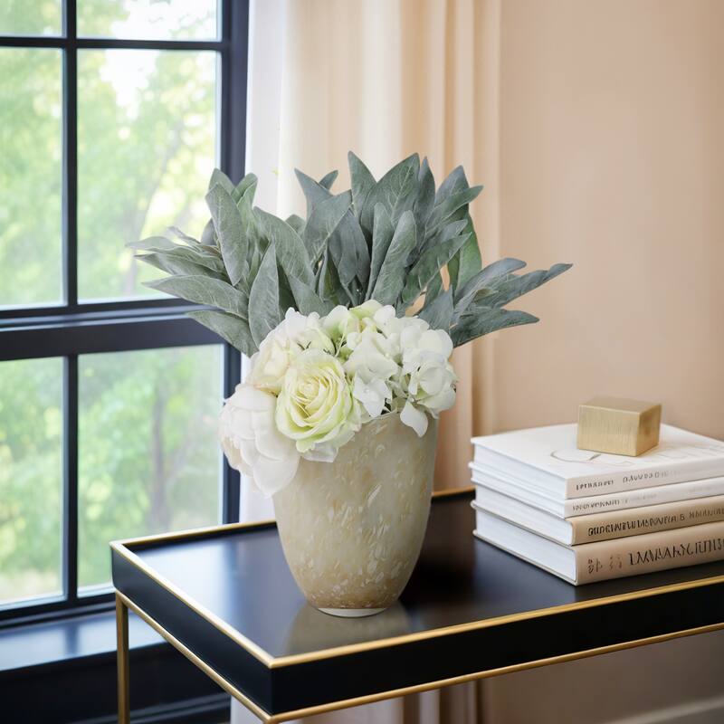 Glass Decorative Vase Textured Handcrafted Sculptural Statement Style - Ivory - 7" x 7" x 9"