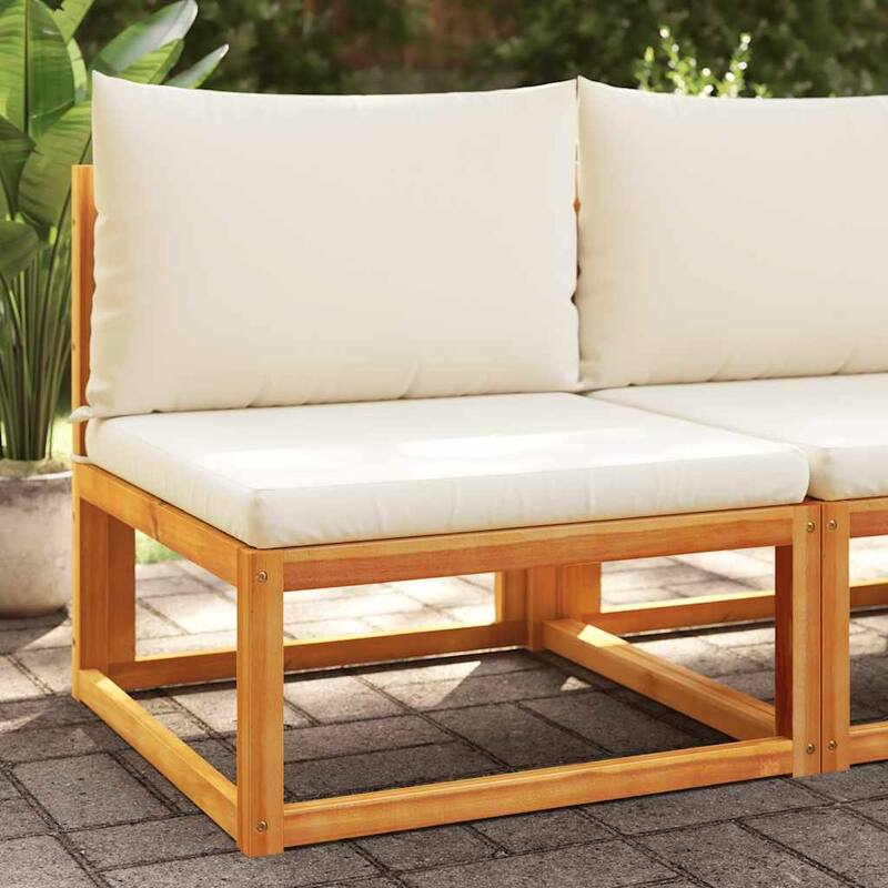vidaXL Garden Sofa Armless with Cushions Wood Acacia&Rope - 25.6" x 25.6" x 25.6" - Cream