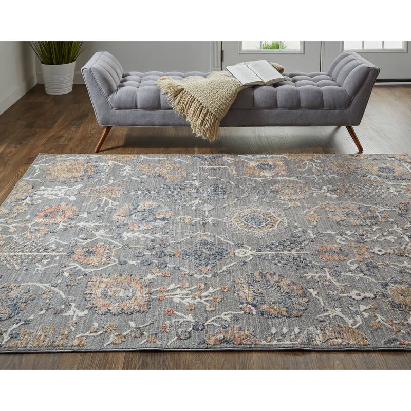 Sybil Transitional Oriental Style Rug, Charcoal/Biscuit Tan