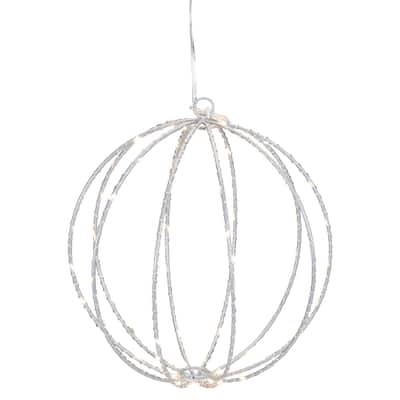 8-Inch LED Lighted Christmas Hanging Ball Decoration Warm White Lights
