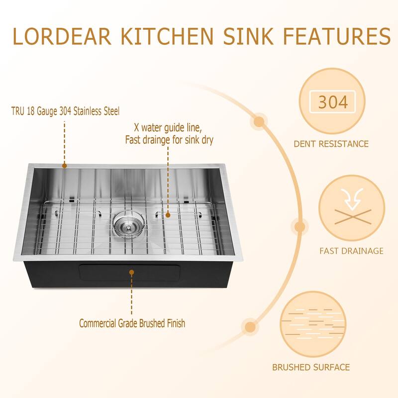 25/30/32/33 inch Stainless Steel Undermount Single Bowl Kitchen Sink