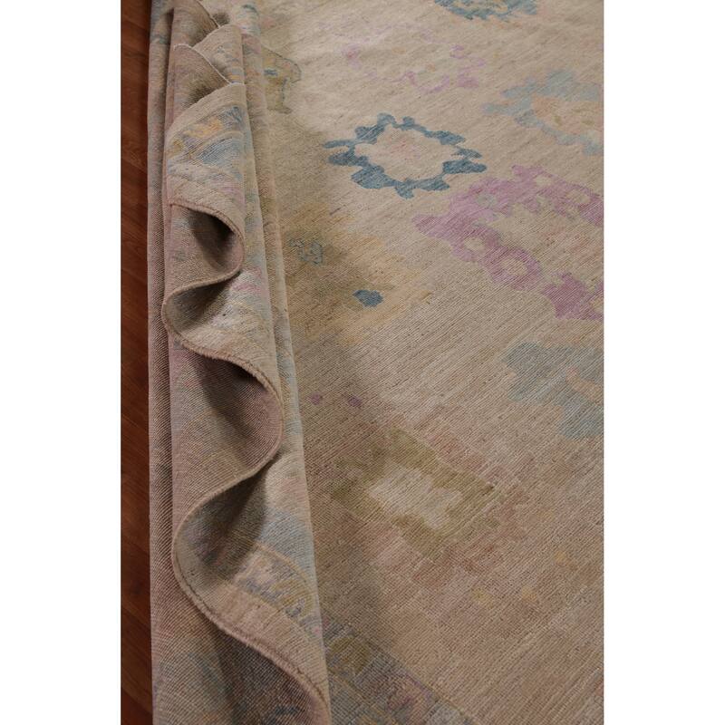 Hand Knotted Oriental 100% Wool Carpet Transitional All-Over Peach Oushak Area Rug - 13' 11'' X 10' 1''