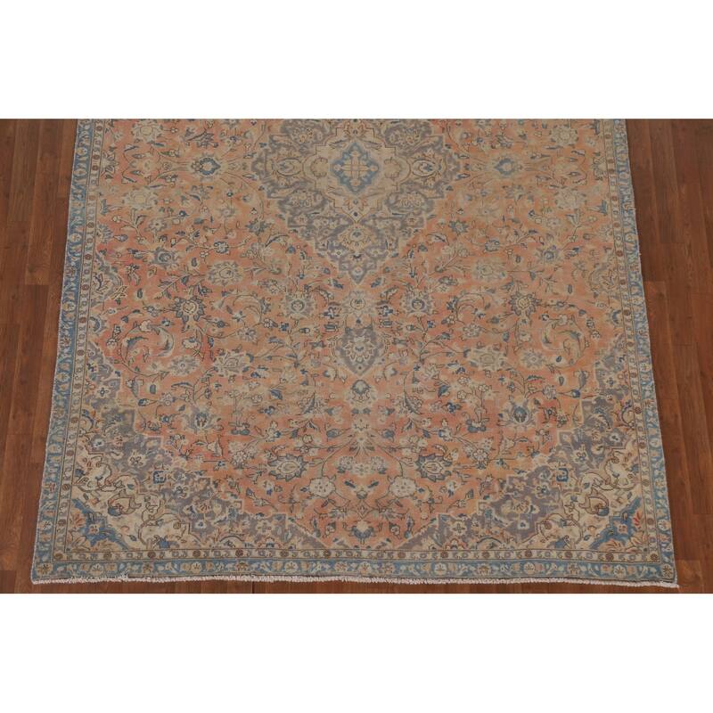 Hand Knotted Oriental 100% Wool Carpet Traditional Floral Oranges & Rust Mashad Area Rug - 10' 2'' X 6' 9''