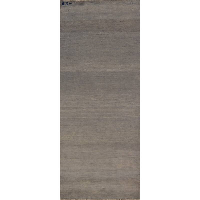 Gray Gabbeh Oriental Runner Rug Hand-Knotted Wool Carpet - 2'8" x 9'1"