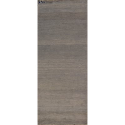 Gray Gabbeh Oriental Runner Rug Hand-Knotted Wool Carpet - 2'8" x 9'1"