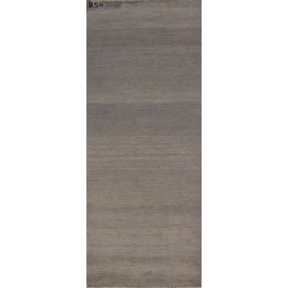 Gray Gabbeh Oriental Runner Rug Hand-Knotted Wool Carpet - 2'8" x 9'1"