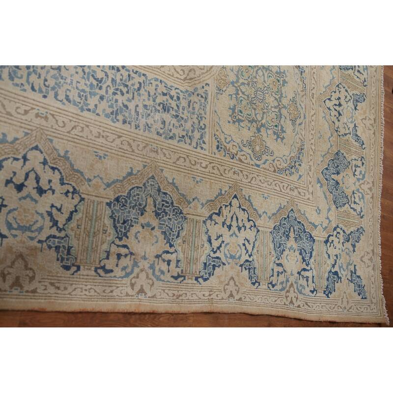 Hand Knotted Oriental 100% Wool Carpet Traditional Medallion Peach Kerman Area Rug - 13' 7'' X 10' 5''