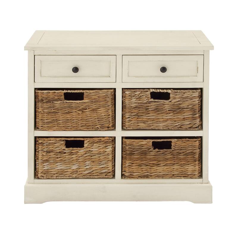 Cream, Teal, White or Brown Wood 2 Baskets and 1 Drawer Storage Unit - 16 x 13 x 28