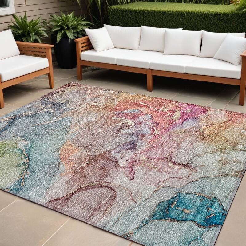 Dava Unique Abstract Weather Resistant Current & Stylish Outdoor Rug - 8' X 10' - Blue