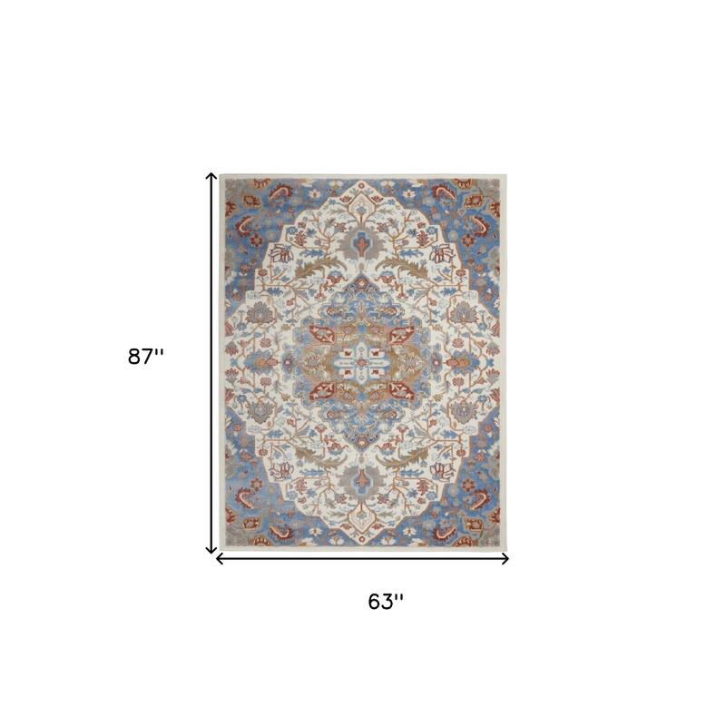 Floral Traditional Non Skid Low Pile Area Rug - 87' X '63' X '0.25