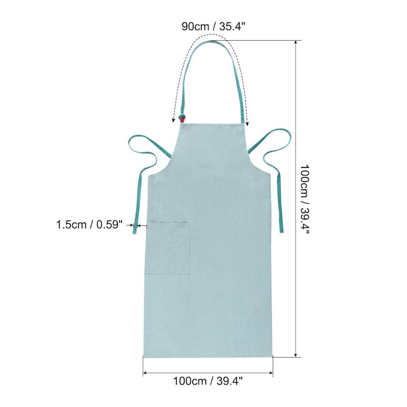 Kitchen Aprons, Adjustable Bib Kitchen Apron with Pockets for Home - 100x100cm - Light Blue