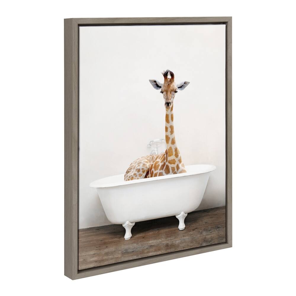 Kate and Laurel Sylvie Giraffe2 in Tub Framed Canvas by Amy Peterson