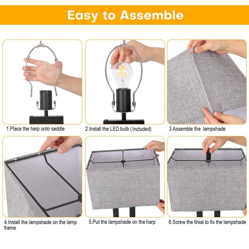 22" Gray USB Table Lamp Set With Touch Control