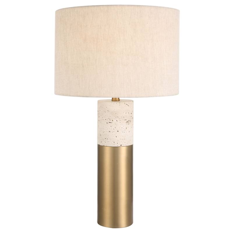 Column Base Table Lamp with Round Shade - 27.5" - Cream and Beige