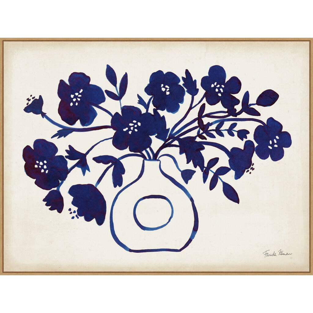 Modern Blue Vase II by Farida Zaman Framed Canvas Wall Art Print - Sylvie Maple
