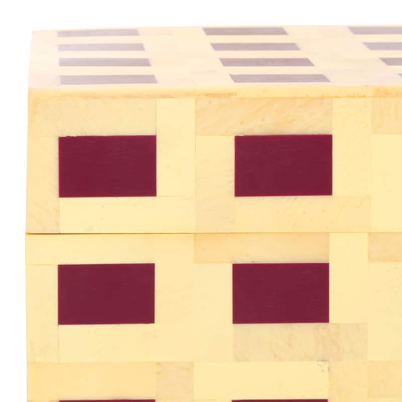 SAFAVIEH Home Sati Muted Yellow/Burgundy Resin Decorative Box Set of 2