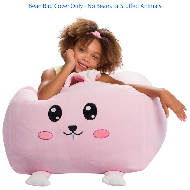 Stuffed Animal Storage Bean Bag Chair Cover only for Kids, Toy Holder - Large - 24 inch - Pink Bunny