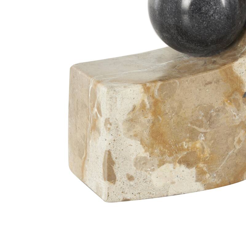 Marble Arched Curved Bookends with Black Orbs - Set of 2 Brown - Roche River Decor