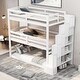 preview thumbnail 1 of 13, Wood Twin Size Bunk Bed with Storage Staircase & Full-Length Guard Rail, Triple Bunk Frame w/Slats Support for Bedroom White
