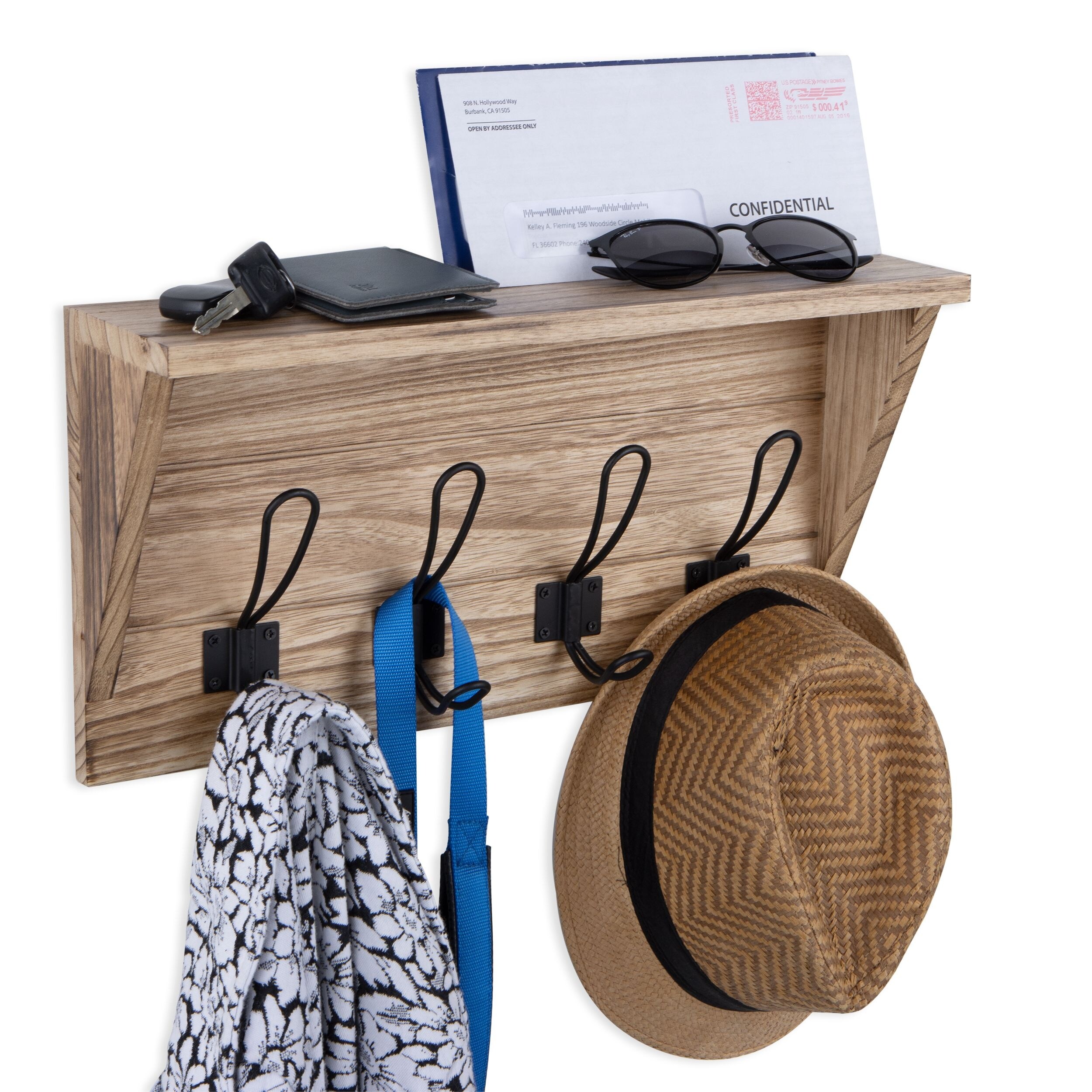 Wallniture 17 Wood Wall Mounted Coat Rack with Shelf Entryway Mail Organizer Wood Key Holder 8 Hooks N A Bed Bath Beyond 37251559