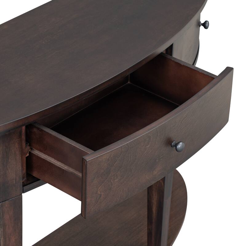 Modern Curved Console Table,Solid Wood Sofa Table with 3 Drawers and 1 Shelf, End Table for Hallway, Entryway, Living Room