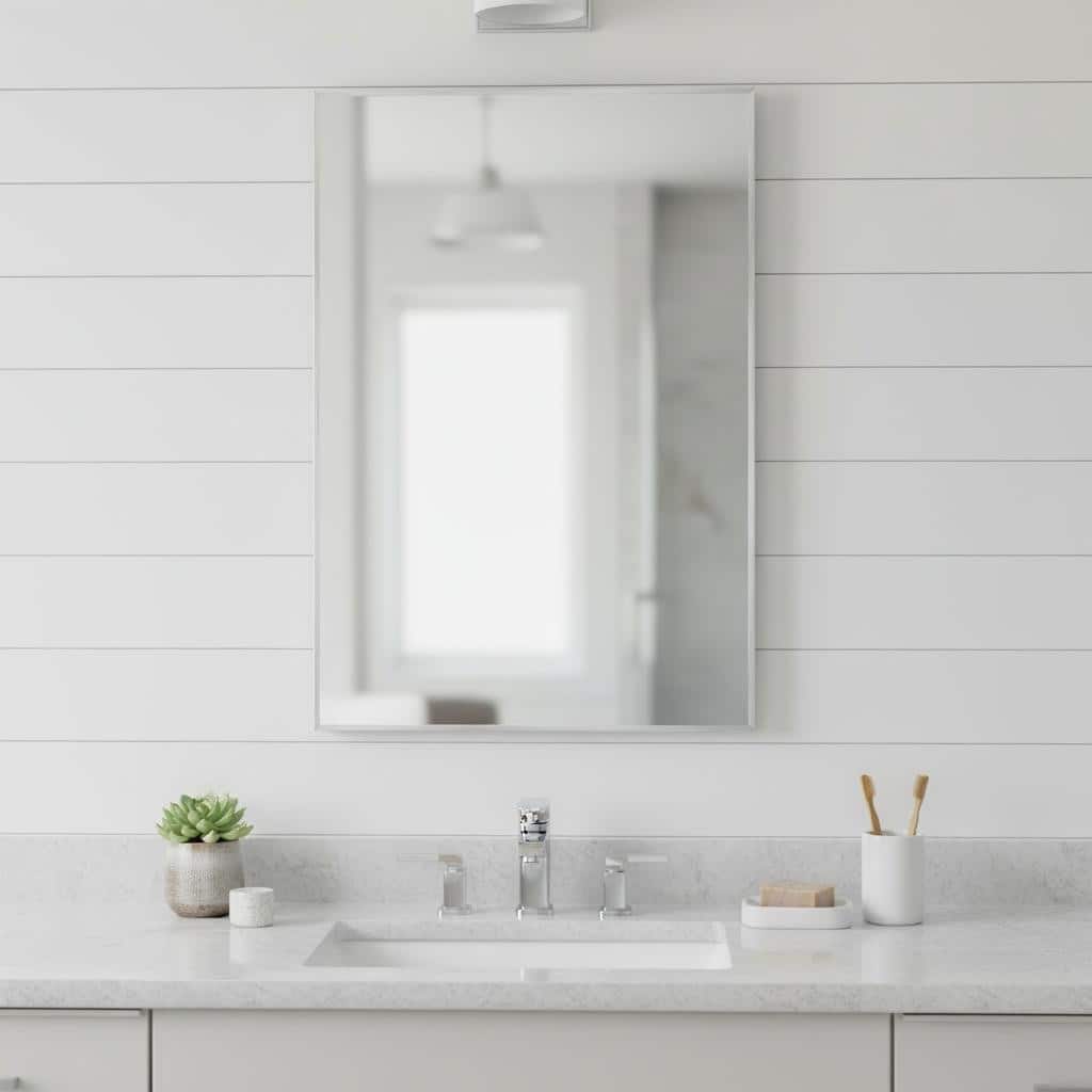 HomeRoots 38" Silver Aluminum Framed Bathroom Vanity Mirror - 26.00 in. x 38.00 in. x 1.00 in.