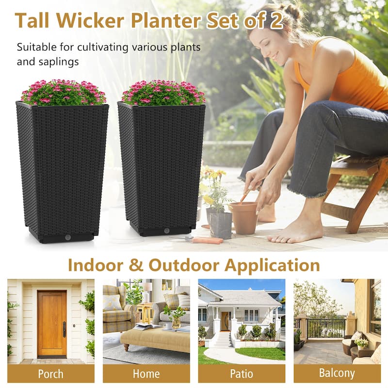 Costway 2PCS Outdoor Wicker Flower Pot 22.5''Tall Planters with - See Details