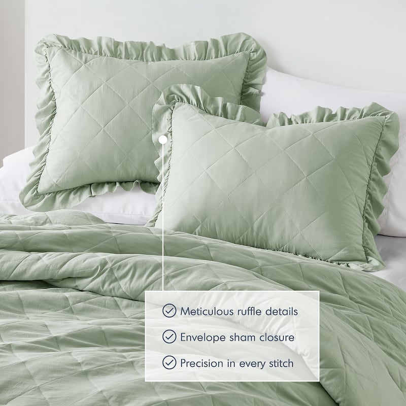 Chelsea Square Himari Diamond Quilted Ruffle Edge Comforter Set