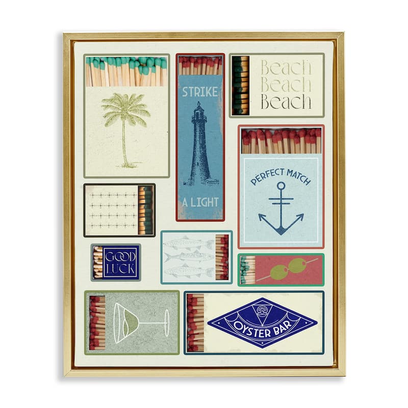 Stupell Nautical Theme Matchboxes Framed Floater Canvas Wall Art Design By Lil' Rue - 25 x 31 - Gold
