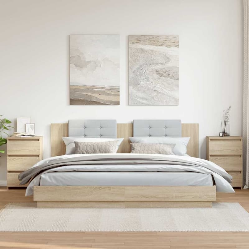 vidaXL Bed Cabinet Set of 2 Engineered Wood - Brown-2/ Sonoma oak - 3-drawer