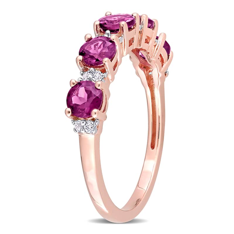 Miadora 1 3/5ct TGW Rhodolite and White Topaz Semi Eternity Ring in Rose Silver
