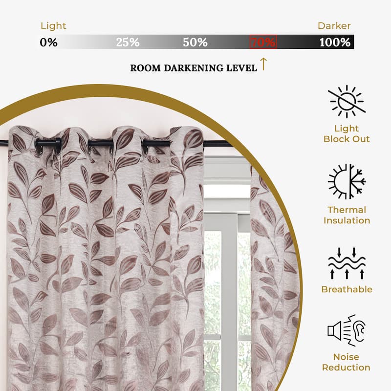 Superior Modern Bohemian Leaves Room Darkening Curtains with Grommets