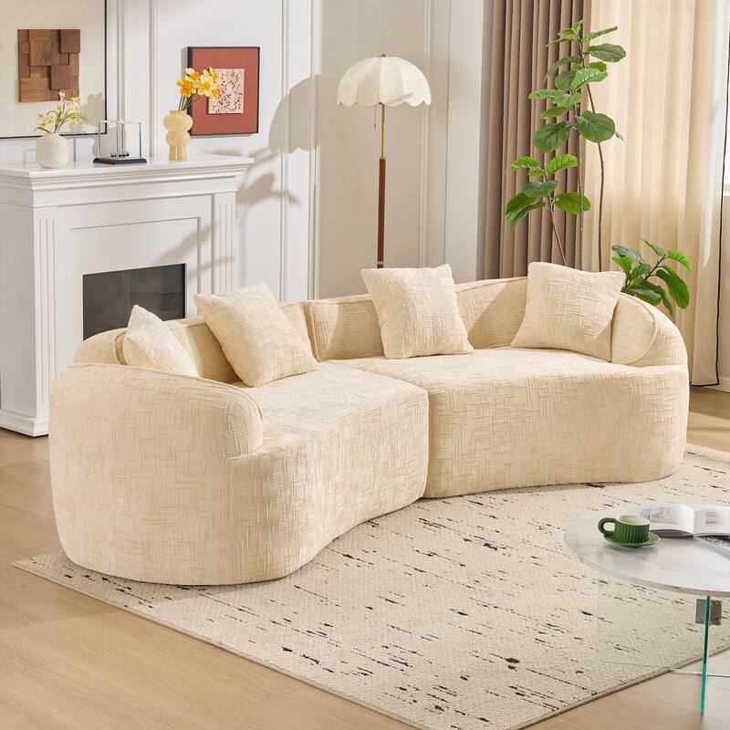Curved Sectional Sofa with Pillows, Chenille Upholstered 4 Seater Sofa, Full-Compressed Deep Seat Sofa for Living Room