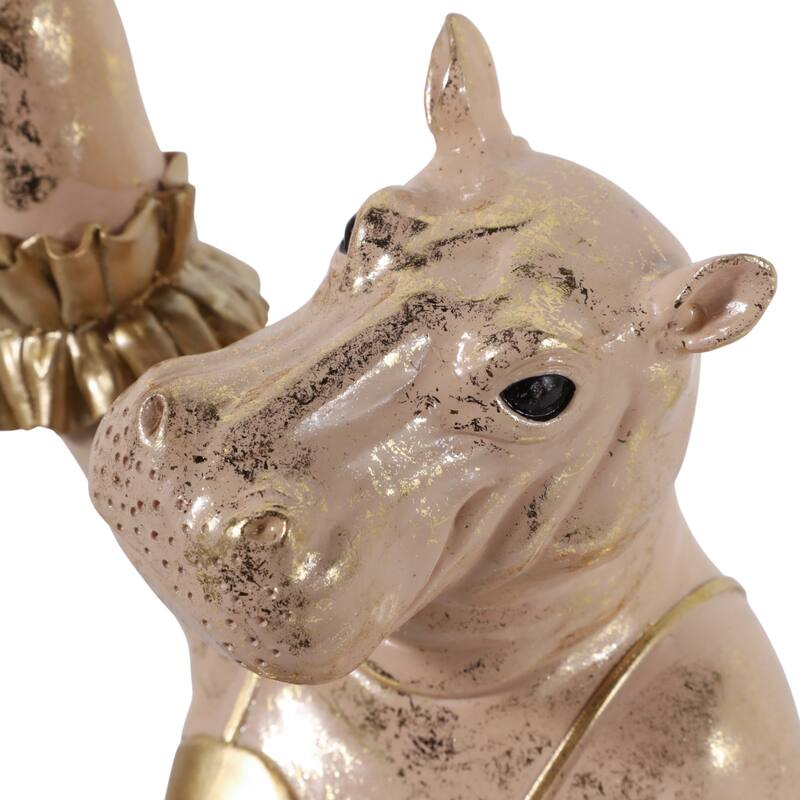 Decorative Ballerina Resin Hippo Figurine with Base - 16", Gold & Gray - 15.75"