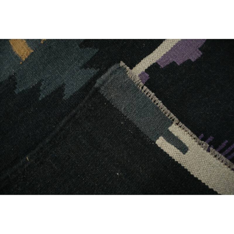 Hand Woven Oriental 100% Wool Carpet Southwestern Tribal Black Kilim Area Rug - 10' 2'' X 9' 10''
