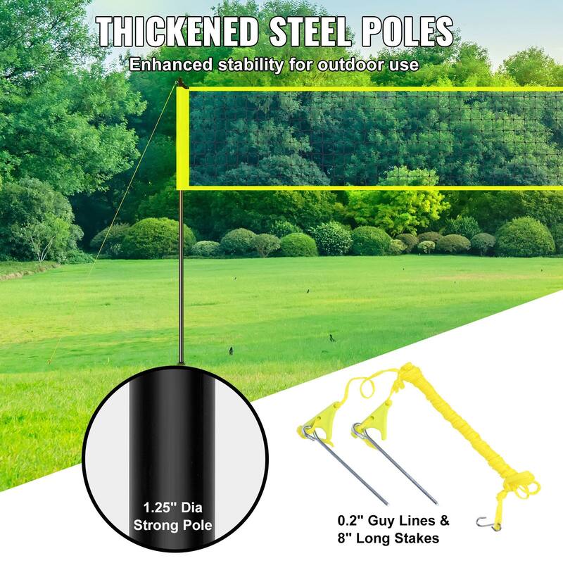 Outdoor Portable Volleyball Net System for Backyard, Beach, Lawn - Steel pole 1.25 inches 32*3 feet