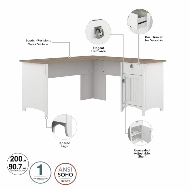 Bush Furniture Salinas 60W L Shaped Desk with Drawers and Storage
