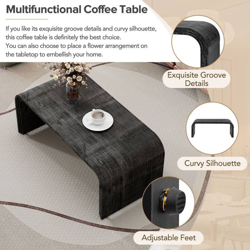 Minimalist Coffee Table with Curved Art Deco Design for Living Room or Dining Room(Natural Wood Wash)