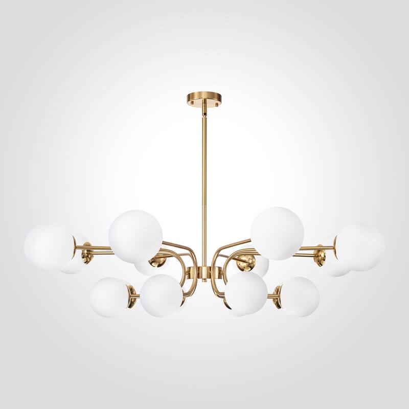 16-Light Modern Industrial 2-Tiered Sputnik Linear Frosted Opal Glass Globe Bubble Chandelier for Dining Room