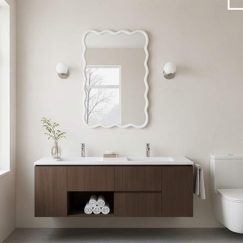 20"x30" Wavy Rectangle Solid Wood Frame Decorative Mirror,For Bedroom, Bathroom, Living Room, Entryway