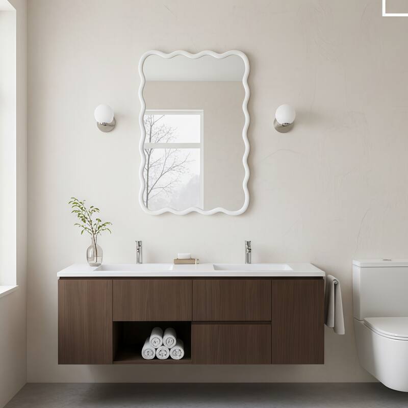 20"x30" Wavy Rectangle Solid Wood Frame Decorative Mirror - White - 20"x30"