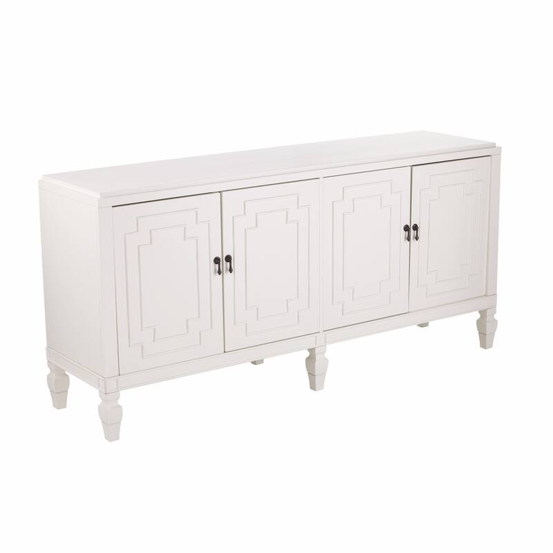 HomeRoots Antiqued White Geometric Lines Low Accent Cabinet Buffet - 63.5' X '30.25' X '16