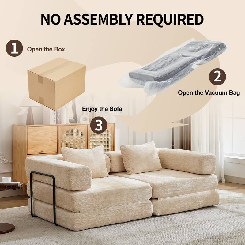 2-in-1 Foldable Sofa Bed Floor Sofa Couch with Armrests, Convertible Lounge Sofa for Living Room Bedroom