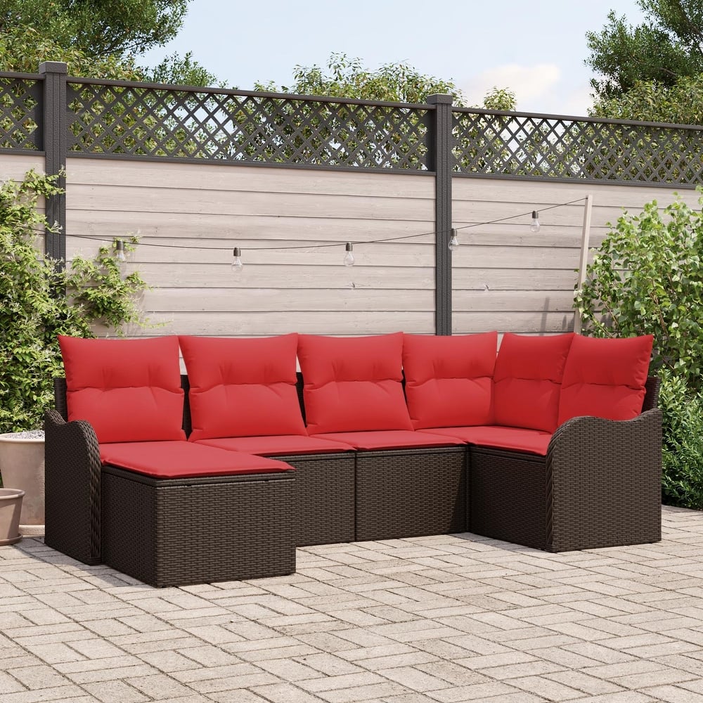 vidaXL 6/7 Garden Sofa Set with Cushions Black/Brown/Grey Poly Rattan - 91.5 x 48.2 x 27.2