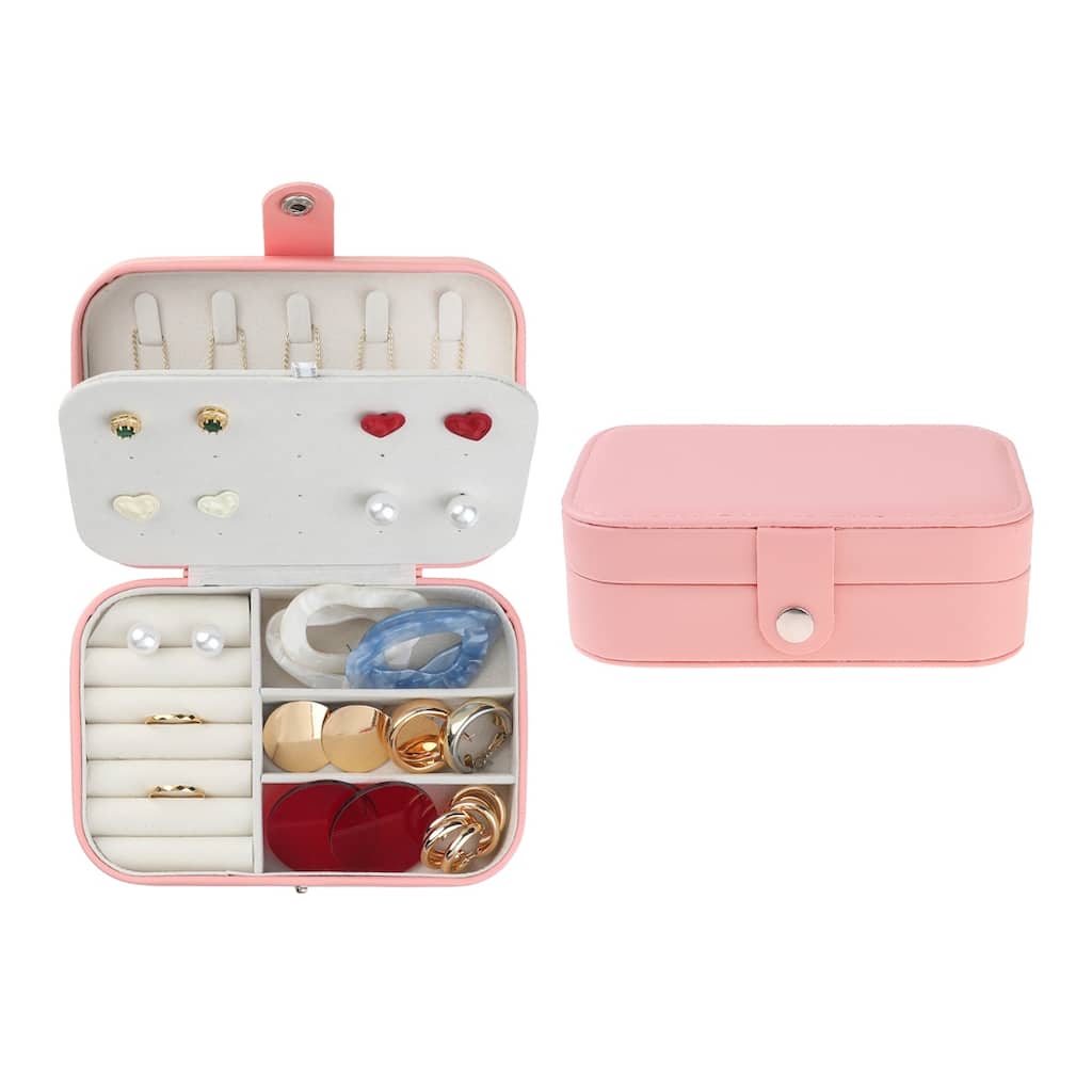 Travel Jewelry Box for Women, Teen Girl Gifts, Portable Leather Jewelry Organizer Case Storage Display Holder - 16x11x5cm