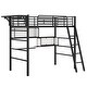 preview thumbnail 5 of 6, Black Twin Size Metal Loft Bed with 2 Shelves, Desk and Hanging Clothes Rack